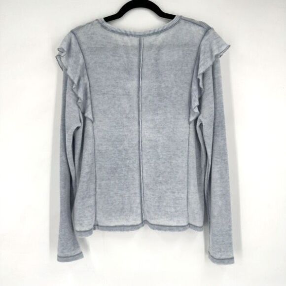 Splendid Frosty Thermal Long Sleeve Top Blue Size XL Ruffles Raw Exposed Hems - Picture 3 of 9